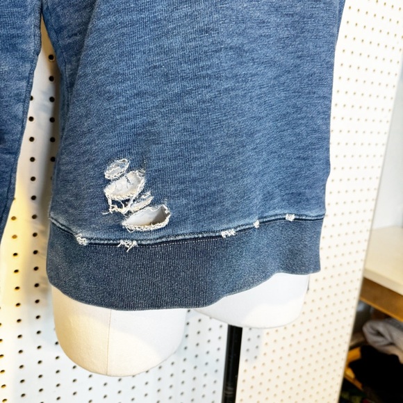 J. Crew / Rivet and Thread | Navy Blue Distressed Thrashed Crewneck Sweater XS - Picture 3 of 11